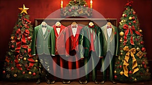 some of clothes which is red, green associated with Christmas illustrate by Generative AI