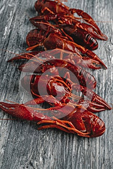 some cooked crayfish on a gray table
