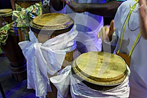 Some drums called atabaque in Brazil used during a typical Umbanda ceremony photo