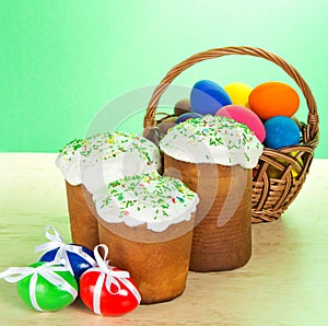 Some Easter cakes and eggs with bow