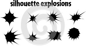 some editable silhouette explosions on a white background