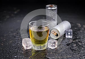 Some Energy Drinks on a dark slate slab