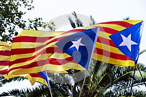 Some estelada, the catalan pro-independence flag, against the sk photo