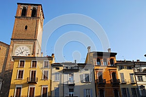 Some facades of houses that are in the victory square next to the Basilica of the Virgin assumed into the city of Lodi in Lombardy photo