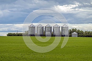 Some farm grain bins on a agriculture facility in Lethbridge