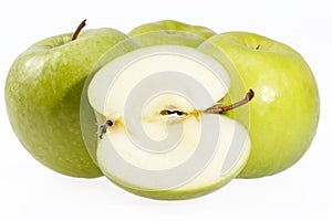 Some fruits of green apple on white background