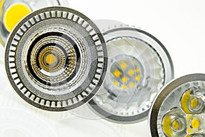 Some GU10 LED bulbs with different sizes of chips