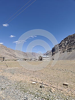 Some houses finally visible in the spiti valley