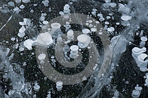 Some interesting ice bubbles on a frozen lake in California