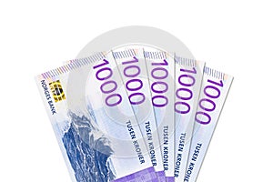 Some new 1000 norwegian krone banknotes with copy space