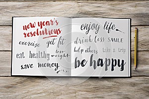 Some new years resolutions in a notebook