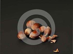 Some nuts on a black background