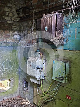Some of the old Electrical boxes, transformers and switches for the Abandoned Wartime Airfield at Stracathro.