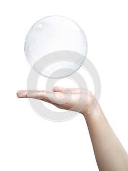 Some one trying to catch soap bubbles. Hands trying to catch floating soap bubbles