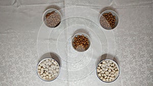 Some peanuts on a table