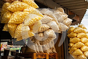 Some plastic packaging with industrialized snacks. photo