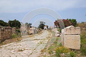 Some sarcophagi along the Byzantine road. Al-Bass Tyre necropolis. Roman remains in Tyre. Tyre is an ancient Phoenician city. Tyre