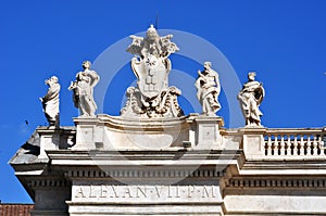 Some sculptures depicting the 140 saints of the colonnade of the Vatican City