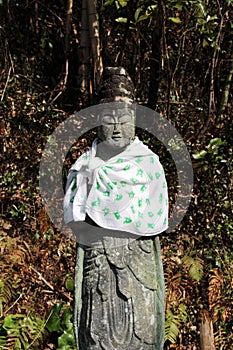 Some statues are dressed at the temple around Hizen-Yamaguchi st