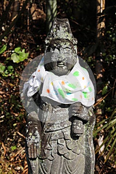 Some statues are dressed at the temple around Hizen-Yamaguchi st