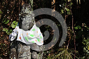 Some statues are dressed at the temple around Hizen-Yamaguchi st