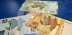 Some tenge banknotes of azerbaiyan photo