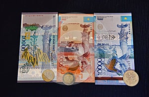 Some tenge banknotes of kazakhstan photo