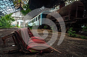 Some trains at abandoned train depot