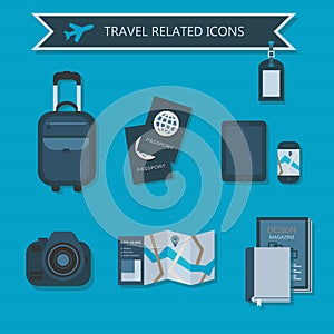 Some travel essentials and related icons