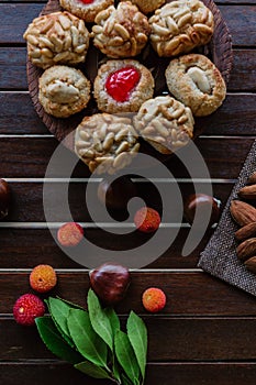 Some typical catalan panellets with almonds and chesnuts. Dia de Tots Sants, Catalunya photo