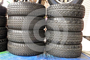 Some used tyres in the garage