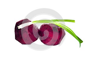 Some vegetables for borscht: beets and green onion isolated on white background