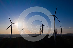 Wind wheels in an evening countryscape