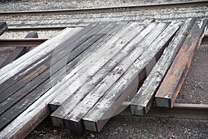 Some wooden on the train rail