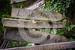 Some wooden waymarker in Austria