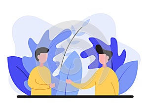 Someone greets someone else, man having conversation with other man. vector illustration, flat style.