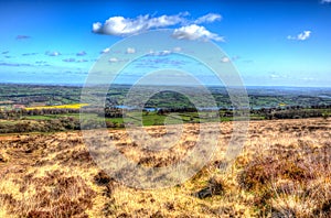 Somerset countryside view from Black Down Mendip Hills in colourful HDR