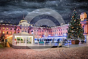 The Somerset House in London with a ice rink and christmas tree