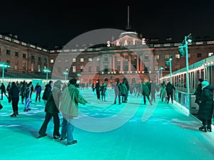 Somerset House spectacular courtyard is transformed into a skating rink with a uniquely Swiss winter vibe