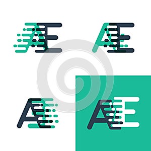 AE letters logo with accent speed in tosca green and dark blue photo