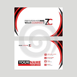 Modern business card templates, with ZC logo Letter and horizontal design and red and black colors.