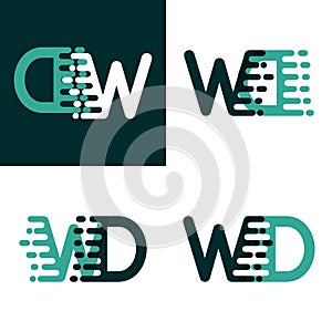 Something like WD letters logo with accent speed green and dark green