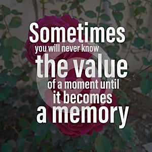 Sometimes you will never know the value of a moment until it becomes a memory. Motivational quote