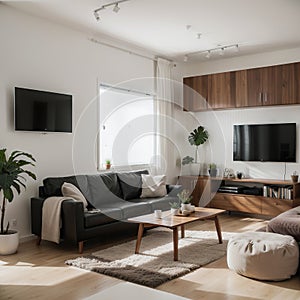 sometric living room with sofa table cupboard and other furniture illustration with separate layers