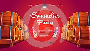 Sommelier party cartoon landing page. Wine shop