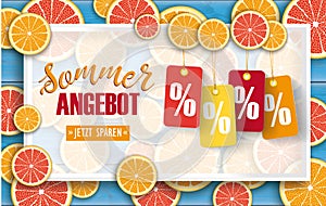 Sommer Angebot Price Stickers Blue Wood Orange Header