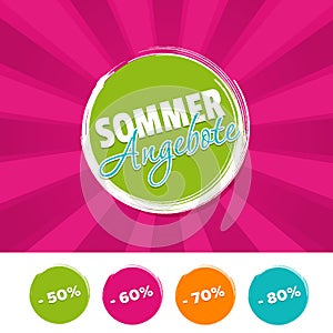 Sommer Angebote Banner und 50%, 60%, 70% & 80% reduziert Buttons. Eps10 Vector. photo