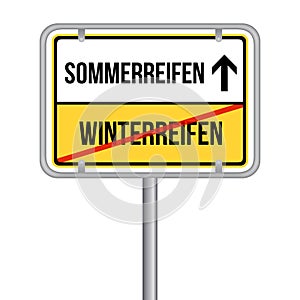 Sommerreifen statt Winterreifen Schild - Reifen wechseln.