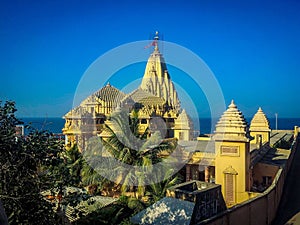 Somnath temple full view, somnath temple in gujarat india, temple in gujarat, somnath Temple, india temple on sea beach