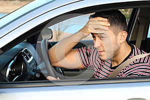 Somnolent young driver feeling sick